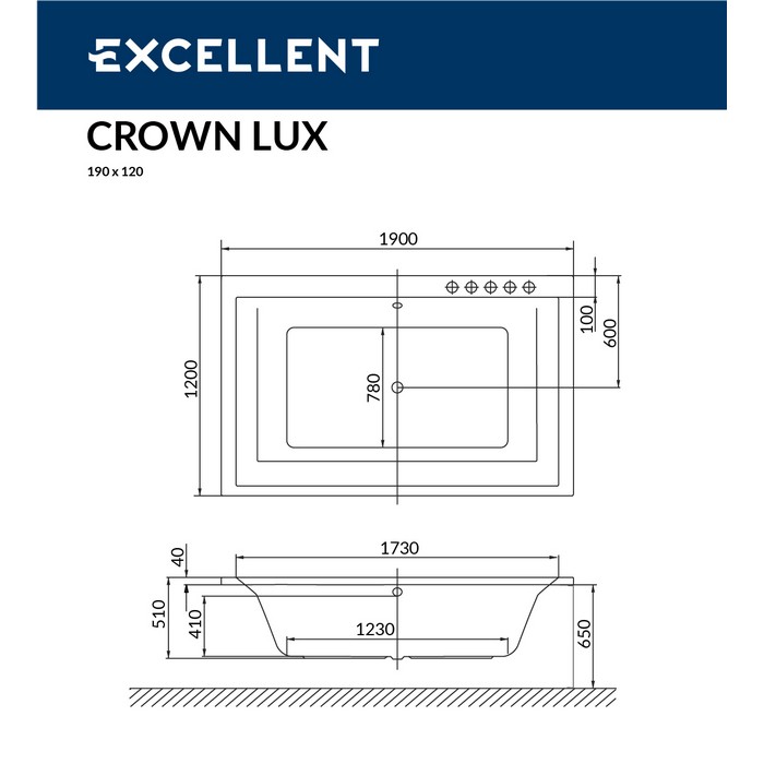 Акриловая ванна Excellent Crown Lux 190x120