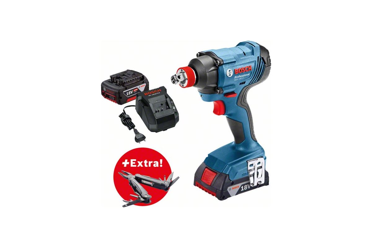 Аккумуляторный ударный гайковерт Bosch GDX 180-LI + многофункциональный инструмент Swiss Peak 0.615.990.K9W
