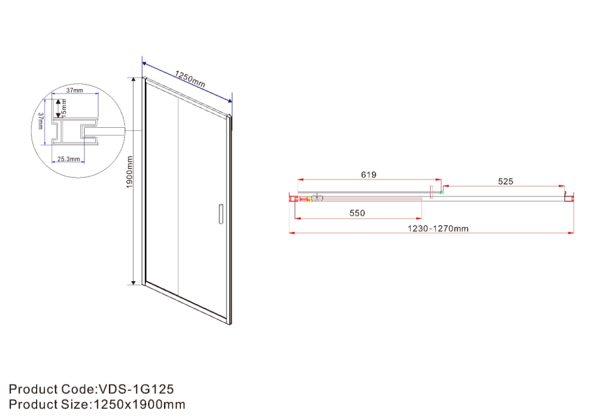 Душевая дверь Vincea Garda VDS-1G125CL 125x190 хром, прозрачная