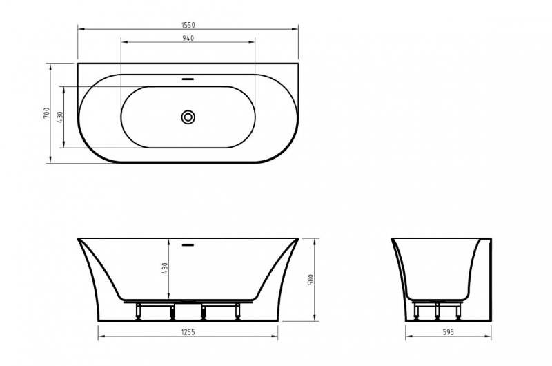 Акриловая ванна BelBagno BB711 155x70 см BB711-1550-700