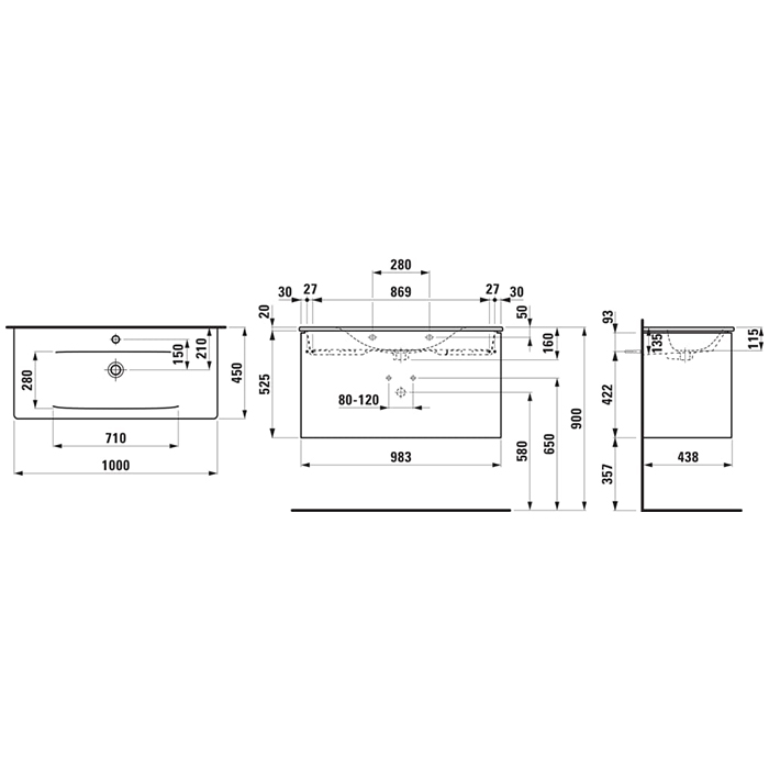 Тумба с раковиной Laufen Palace 100х45х54 см с раковиной Slim, белый глянцевый