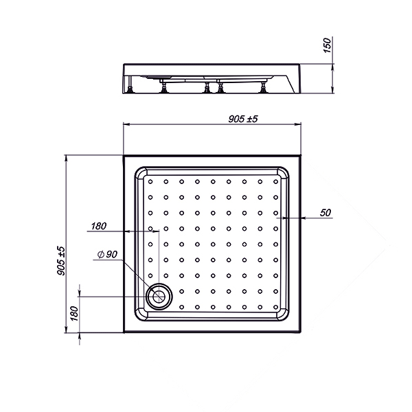 Поддон для душа Vincea VST-3AS 90x90 квадратный