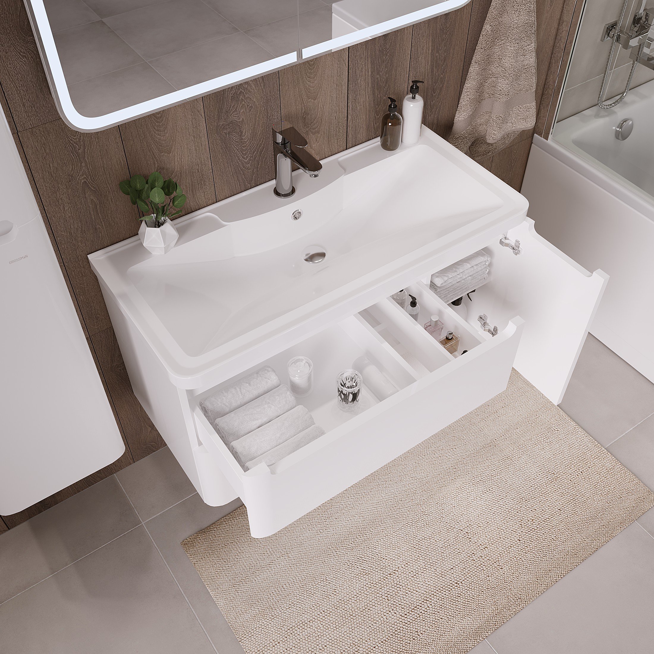 Мебель для ванной Grossman Адель 100 см подвесная, белый
