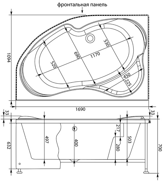 Акриловая ванна Aquanet Capri 170x110 L