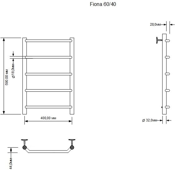 Полотенцесушитель водяной Aquanet Fiona 40x60 см