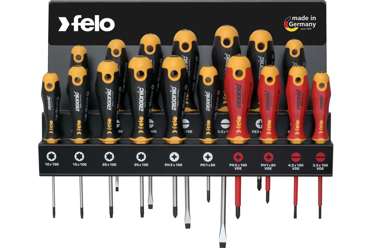 Набор отверток Felo Ergonic SL/PZ/PH/Tx и VDE на стальной стойке, 17 шт 40091743