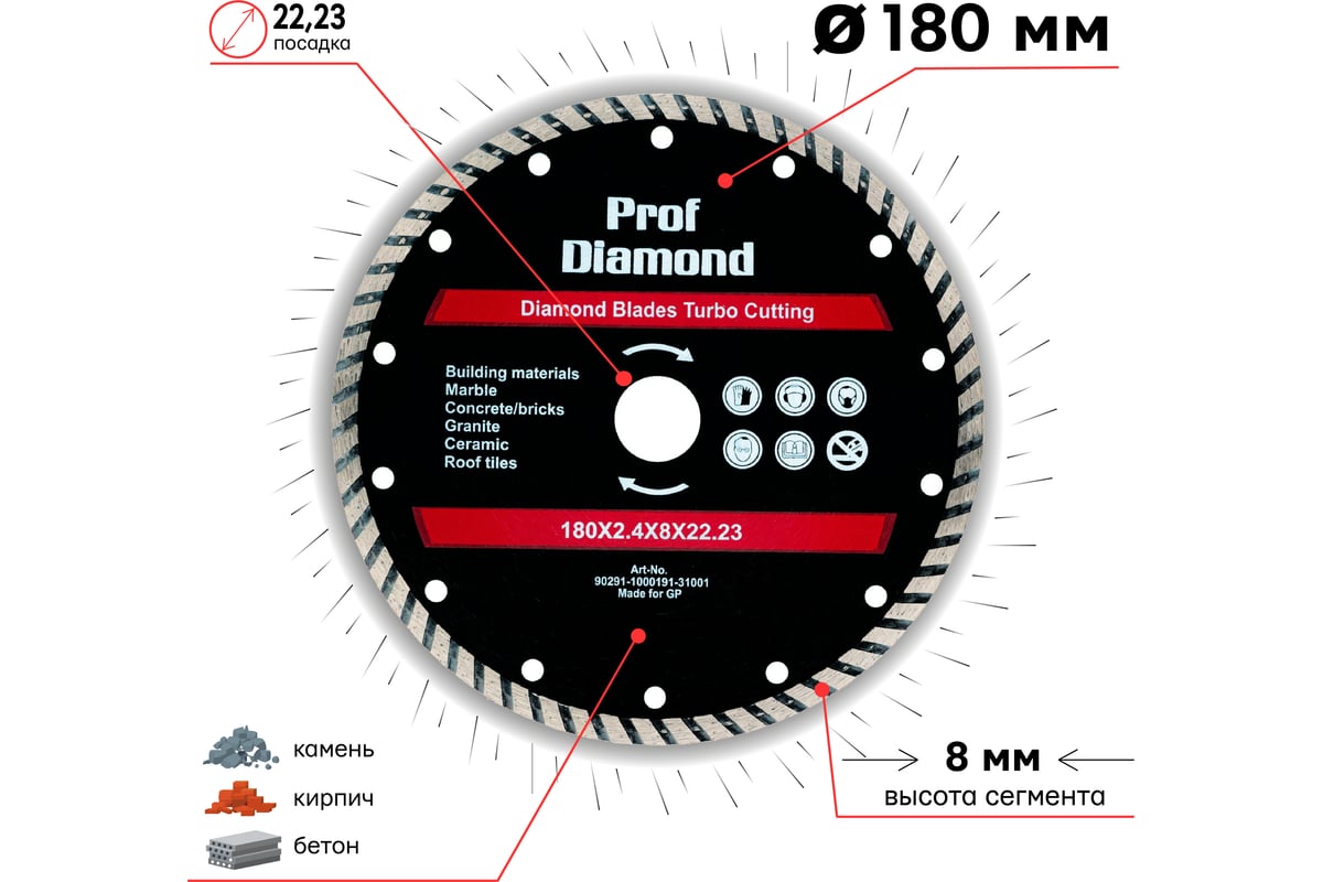 Диск алмазный турбо Prof Diamond TGS 180x2.4x8х22.2 мм TORGWIN S30325