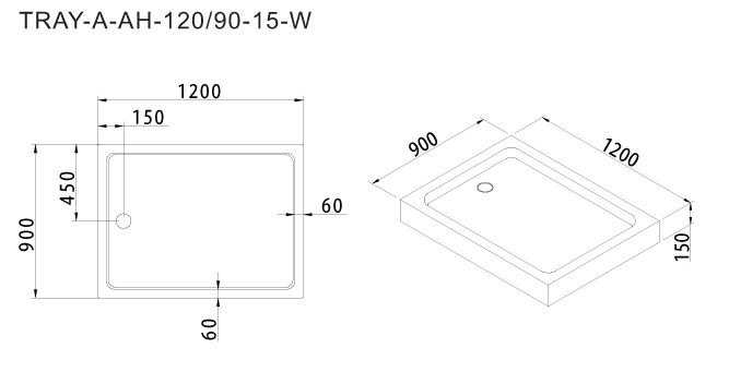 Поддон для душа Cezares TRAY-A-AH-120/90-15-W0 120x90 акриловый