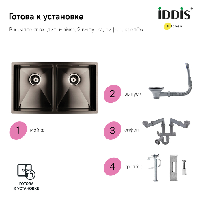 Кухонная мойка Iddis Edifice EDI75G2i77 75 см графитовый