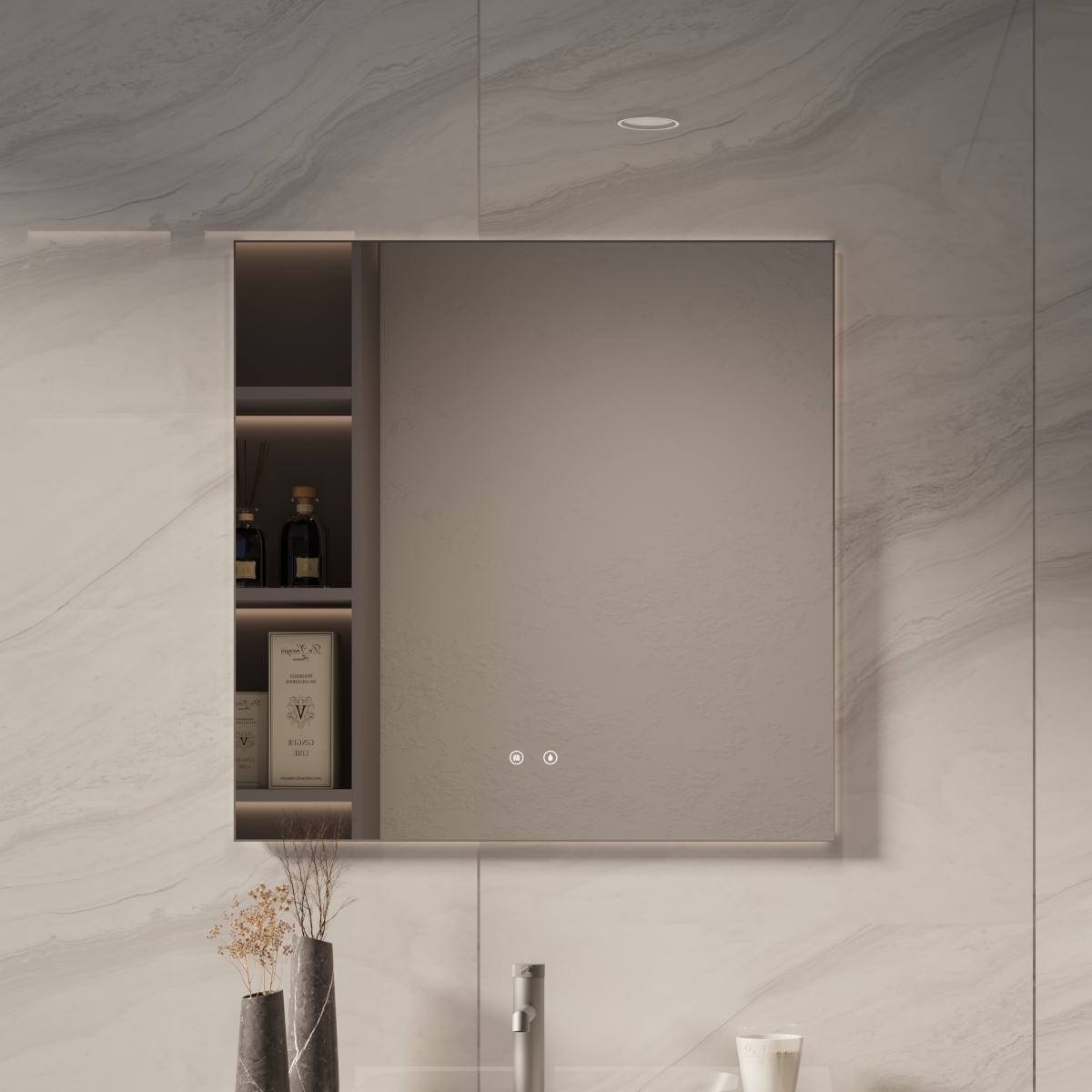 Зеркало Vincea VLM-4F800GM-2 80x80 см, сенсорный выключатель, антипар, диммер, вороненая сталь