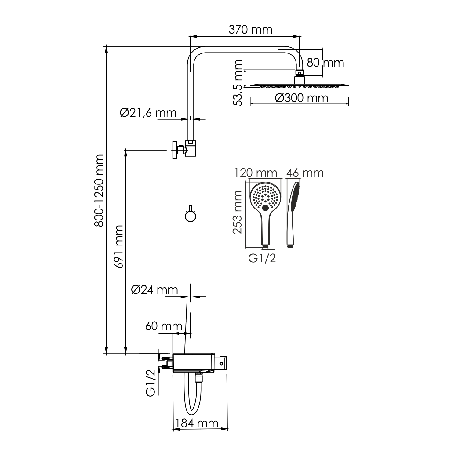 Душевая стойка WasserKRAFT A113.116.155.CH Thermo с термостатом, хром