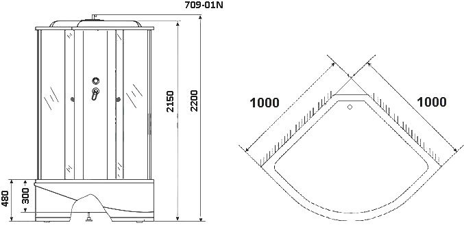 Душевая кабина Niagara NG-709-01N 100x100 стекло прозрачное, белая полоса