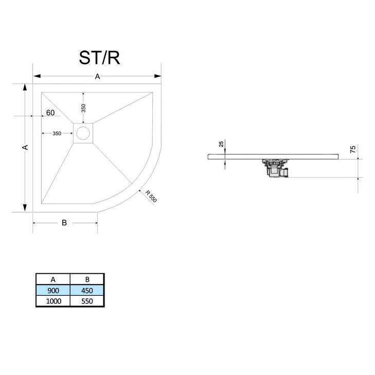 Поддон для душа RGW Stone Tray ST/R-G 100x100 каменный, графит