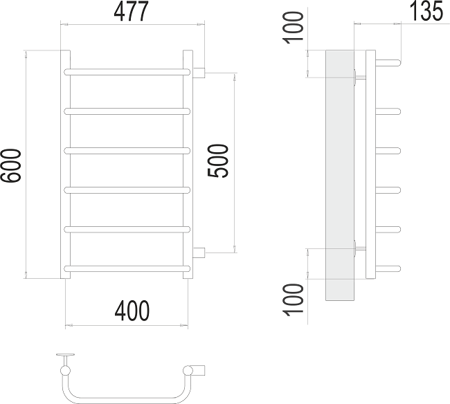 Полотенцесушитель водяной Terminus Стандарт П6 400x600 БП500, 4670078530325