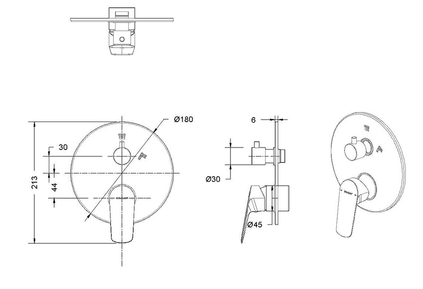 Смеситель для душа Bravat Rhein PB8429564BW-2-ENG черный