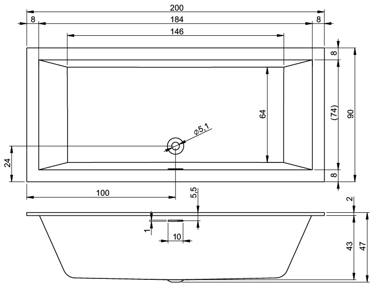 Акриловая ванна Riho Rethink Cubic 170x75 белый глянец B105001005