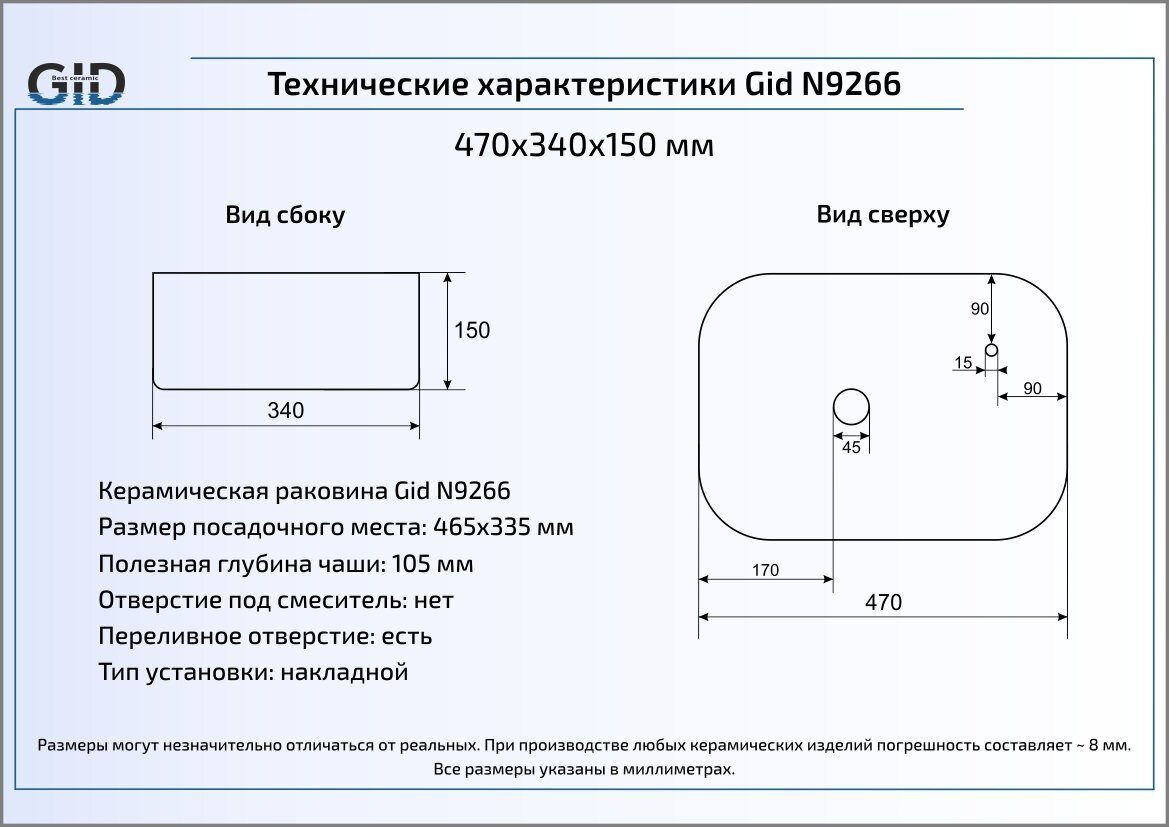 Раковина Gid N9266 47 см