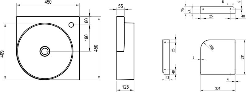 Раковина Ravak Yard XJX01045000 45 см без отверстия