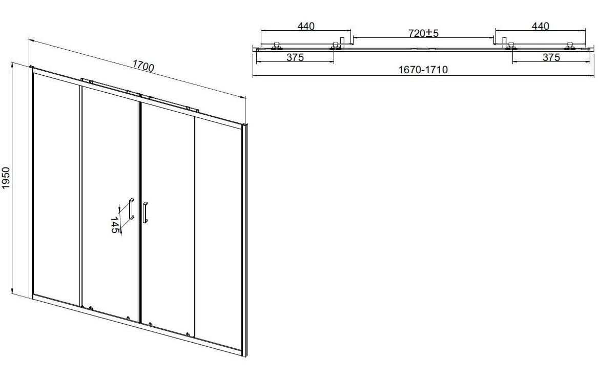 Душевая дверь Vincea Сити (City) VDS-5CT2170CLB 170x195 черный, прозрачная