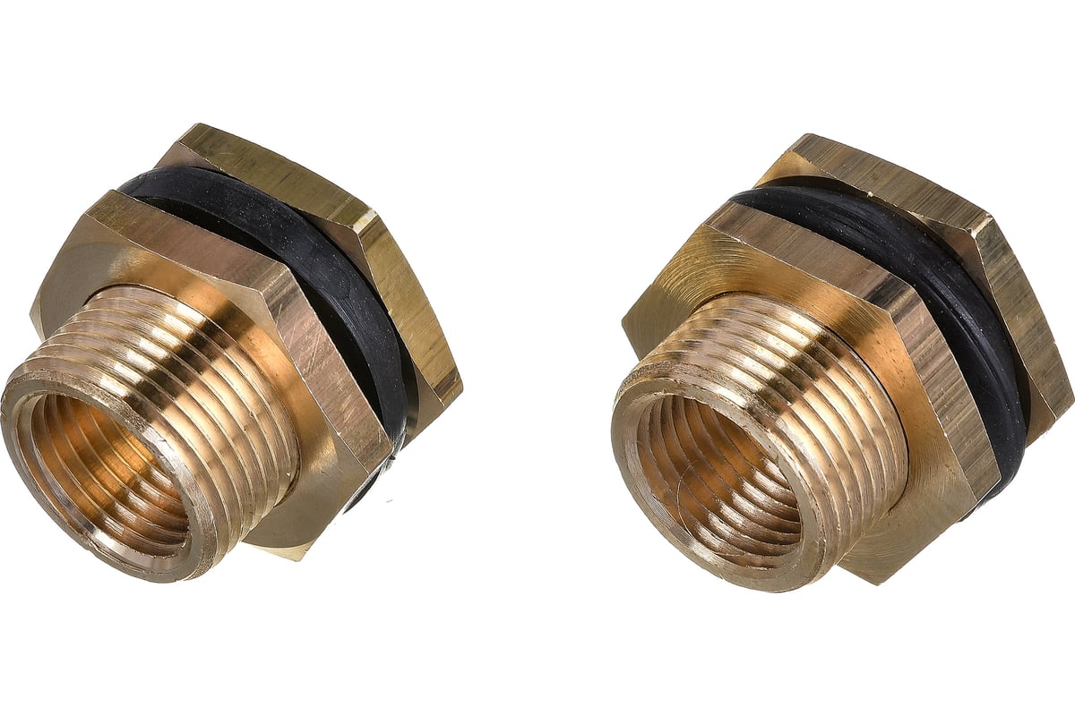 Штуцер для врезки в бочку 1/2" ВР х 3/4" НР + уплотнитель, 2 шт HG 1649809