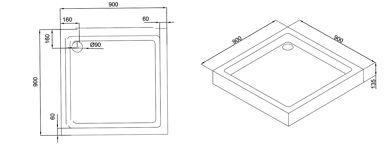 Поддон для душа Black&White Stellar Wind Easy Plumb SQ-08H 80x80 квадрат