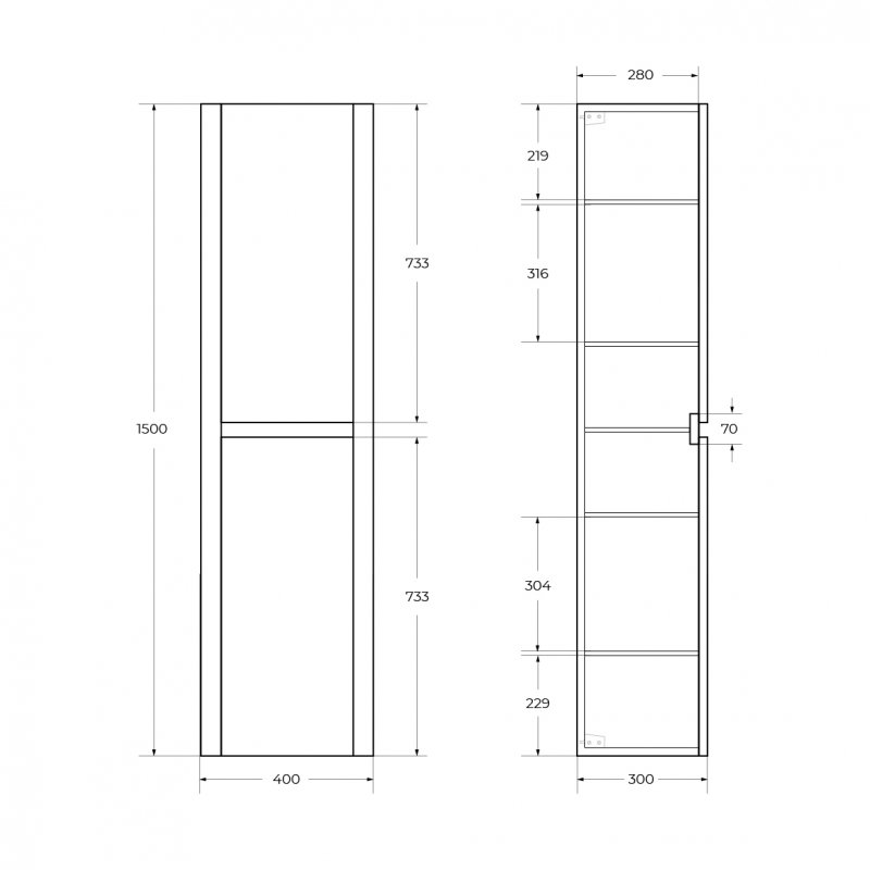 Шкаф пенал Cezares Relax 40 см Bianco Lucido RELAX-1500-2A-SO-BL