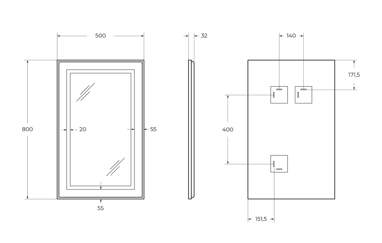 Зеркало BelBagno SPC-KRAFT-500-800-SENS-NERO 50x80 см сенсорный выключатель, черный