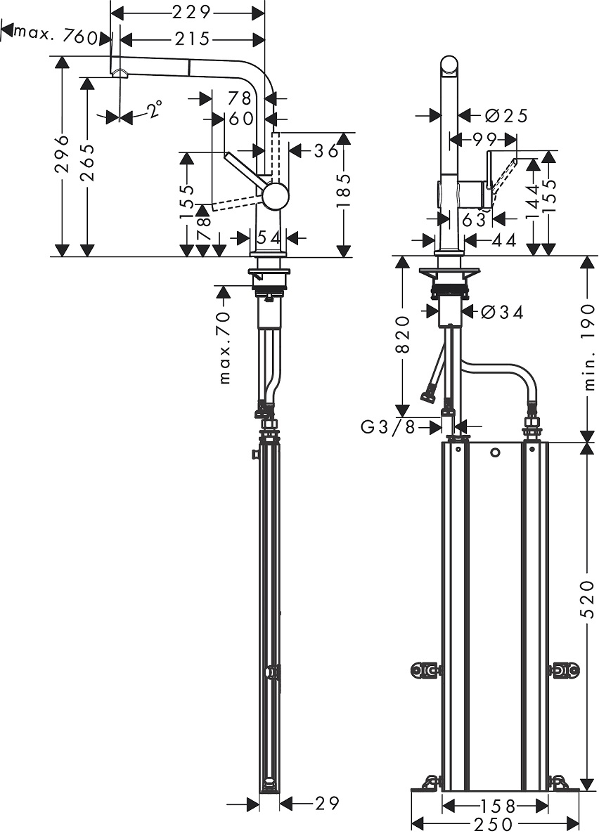 Смеситель для кухни Hansgrohe Talis 72809000, выдвижной излив, хром