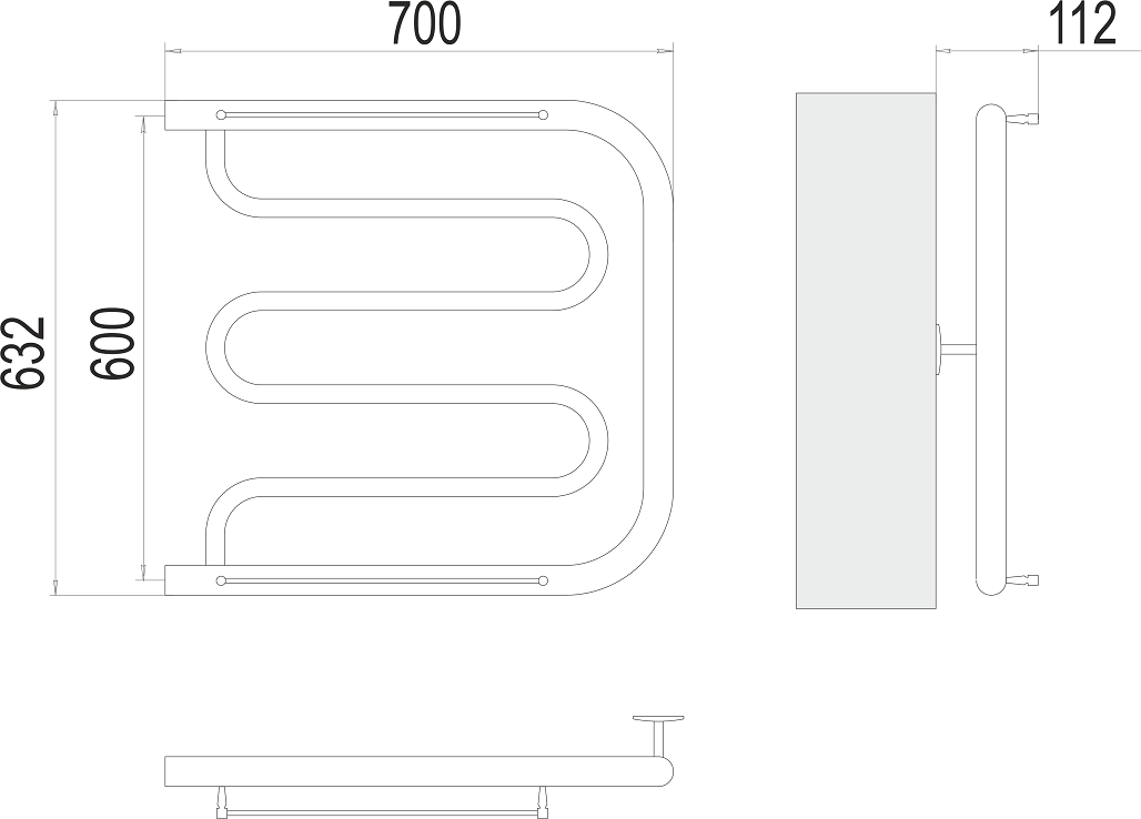 Полотенцесушитель водяной Terminus Фокстрот БШ 600x700, 4620768881473