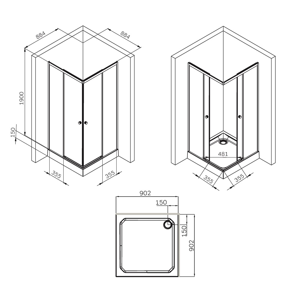 Душевой уголок Am.Pm X-Joy W94G-403-9090-BТ 90x90 прозрачный, черный матовый