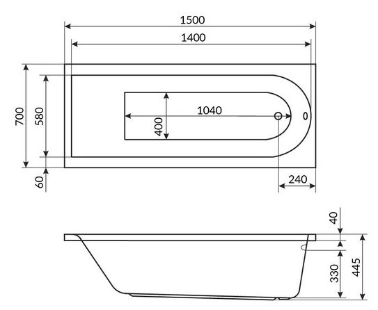 Акриловая ванна Actima Aurum WAAC.AUR15WH 150x70 на каркасе