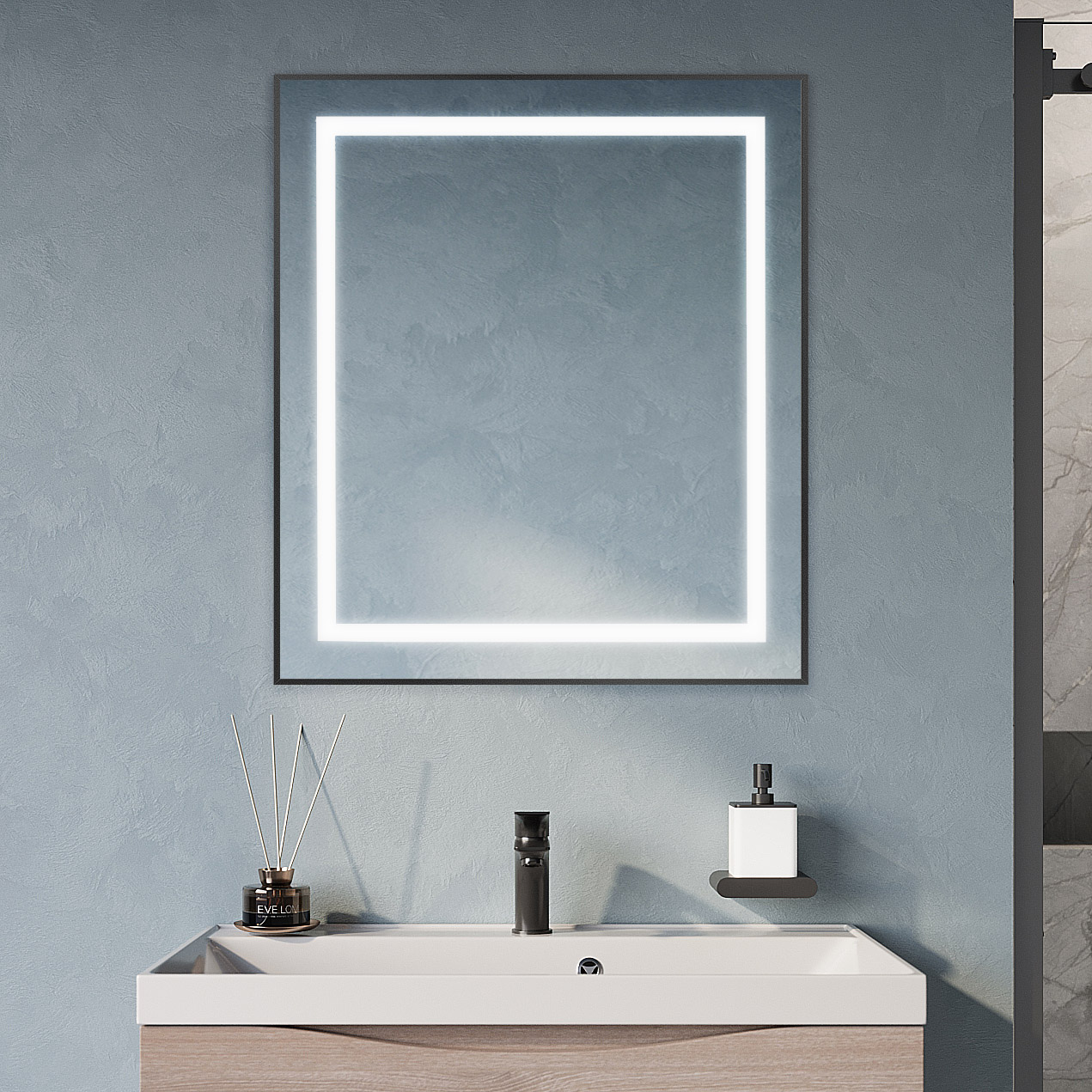 Зеркало BelBagno SPC-KRAFT-700-800-SENS-NERO 70x80 см сенсорный выключатель, черный