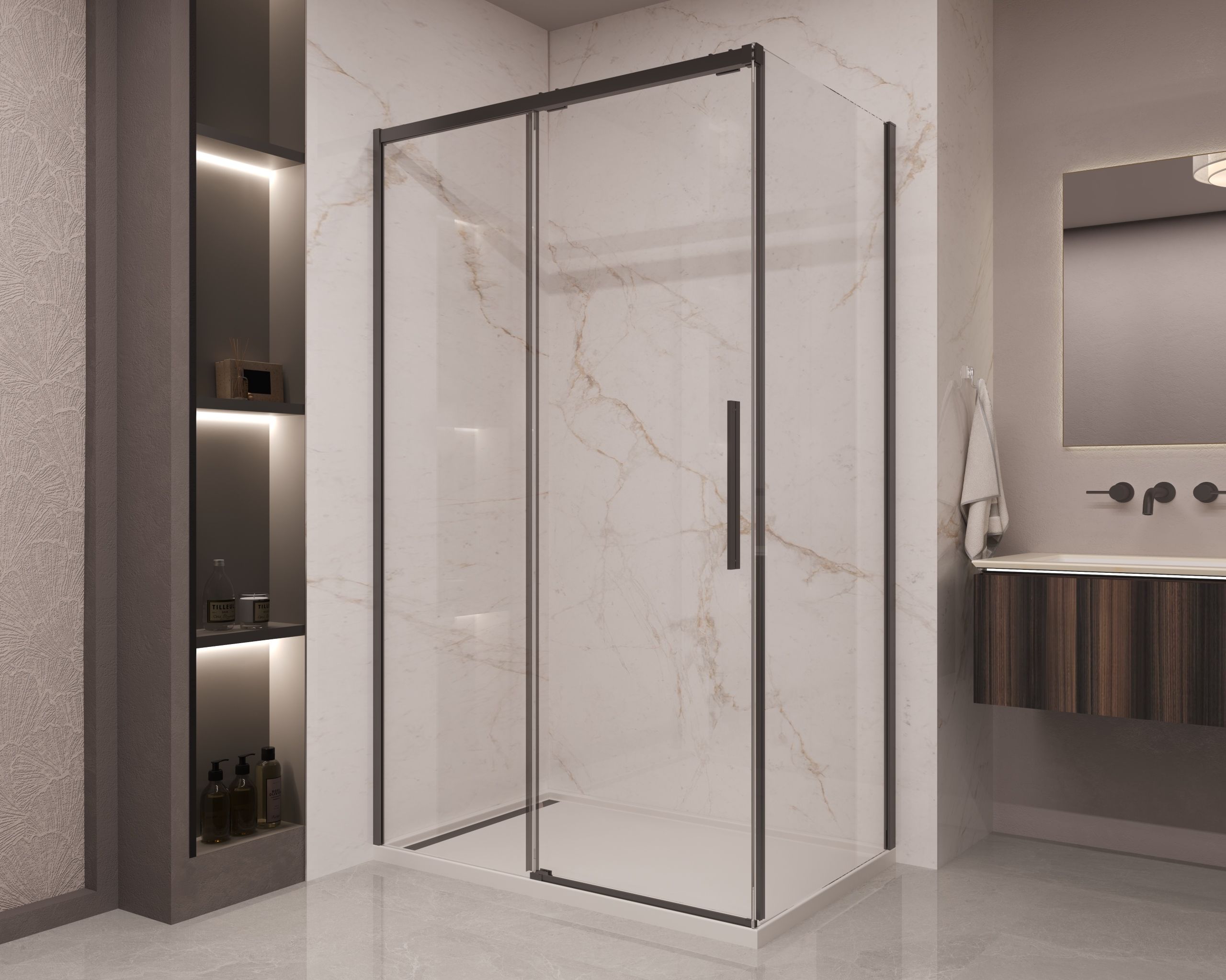 Душевой уголок Vincea Stella VSR-1ST9011CLB 110x90 черный, прозрачное