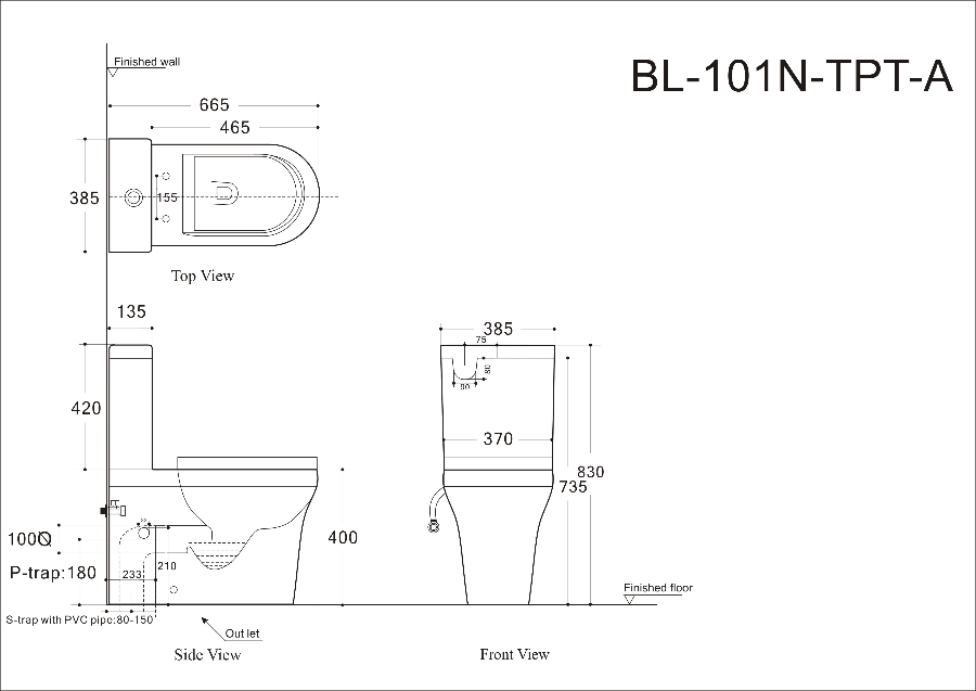 Чаша для унитаза Aquanet Rimless Nova BL-101N-TPT-A