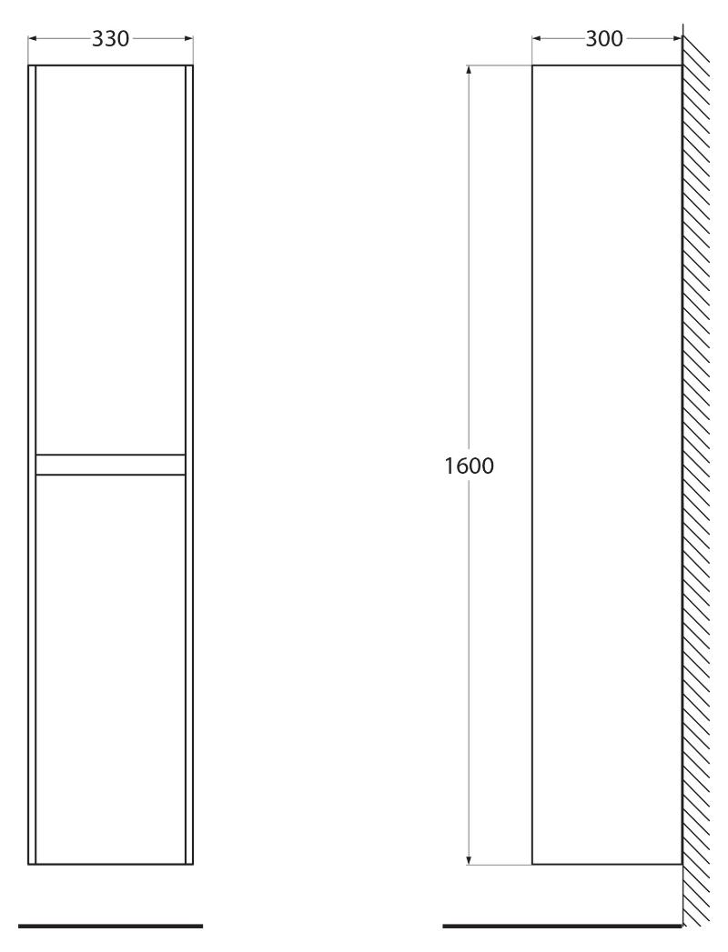 Шкаф пенал BelBagno Kraft 33 см L Cemento Grigio, KRAFT-1600-2A-SC-CG-L