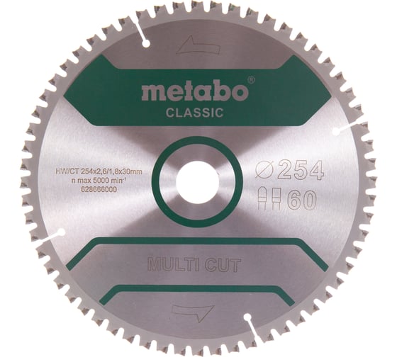Диск пильный Multi Cut Classic (254x30 мм; 60Z; FZ/TZ 5neg; блистер) Metabo 628666000