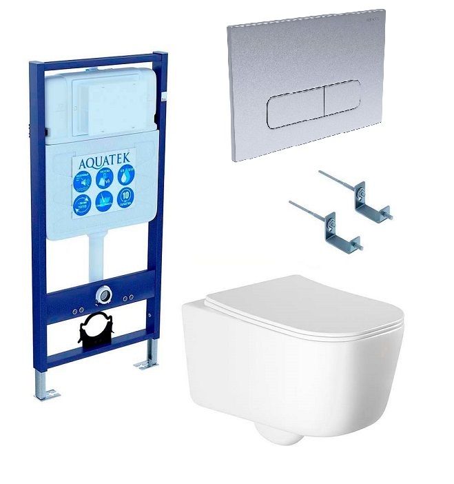 Подвесной унитаз SET Aquatek Лугано-014 4в1, кнопка хром матовый