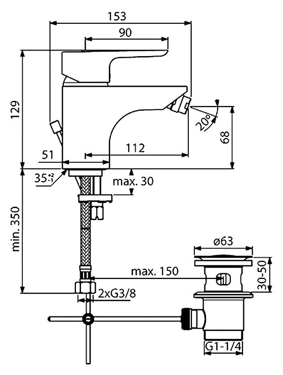 Смеситель для биде Ideal Standard Ceraplan III B0713AA