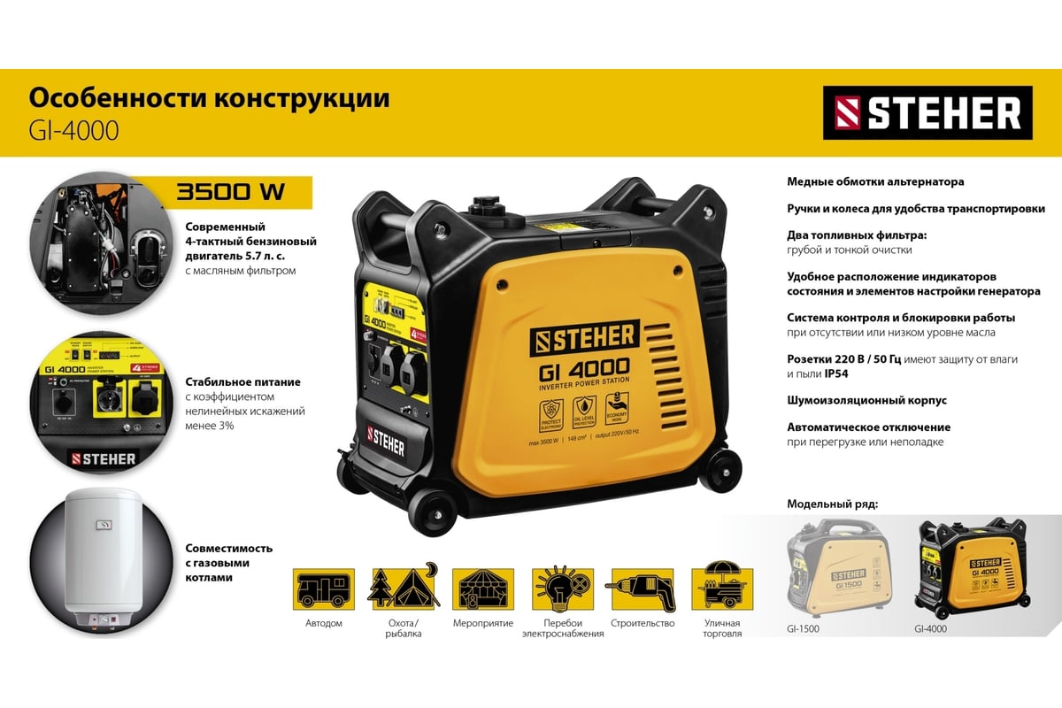 Инверторный генератор Steher 3500 Вт GI-4000