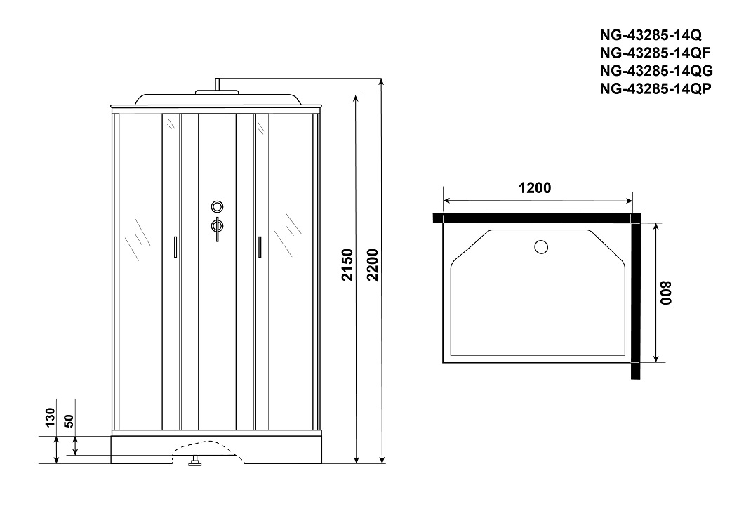 Душевая кабина Niagara NG 43285-14QF 120x80 стекло матовое, пульт управления, гидромассаж