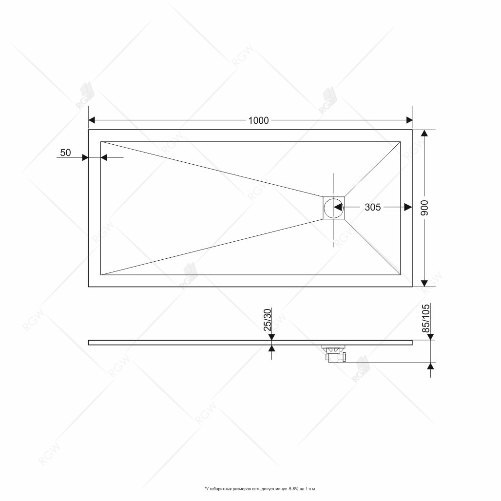 Поддон для душа RGW Stone Tray ST-0109W 90x100 белый