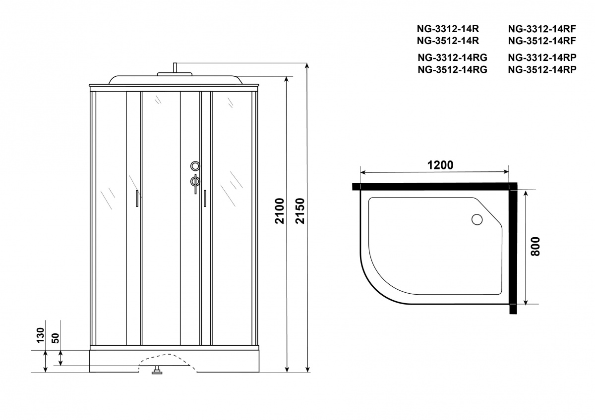 Душевая кабина Niagara NG 3512-14RF 120x80 стекло тонированное, пульт управления, гидромассаж