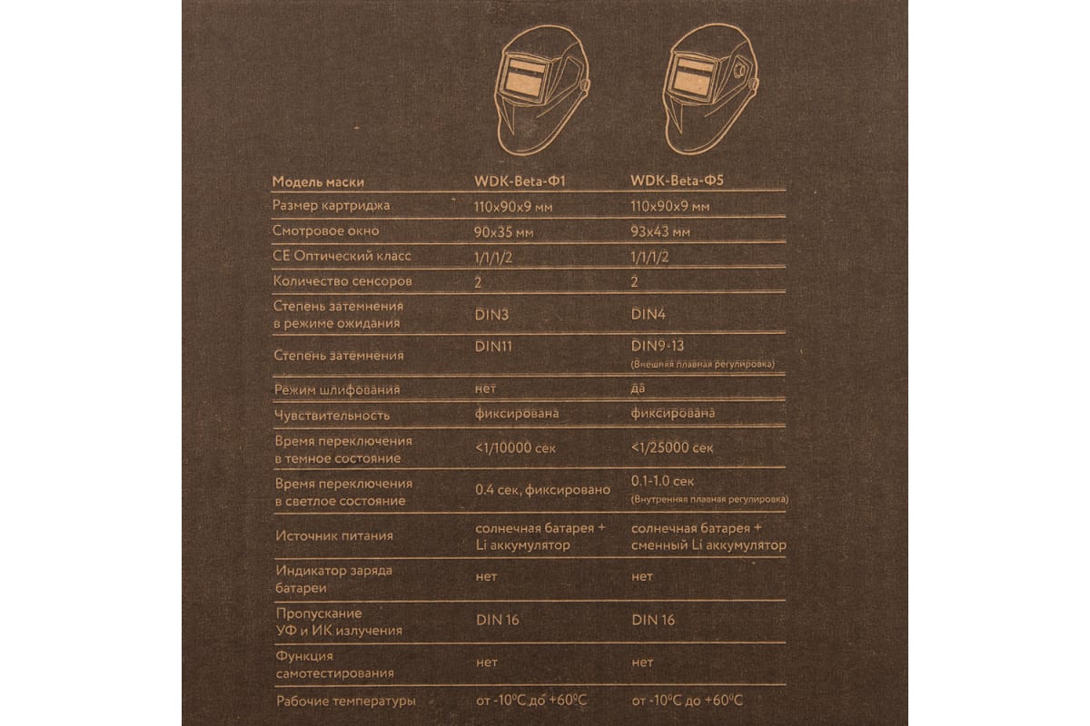 Сварочная маска хамелеон Wiederkraft 90x35 мм, солнечная батарея, Li-ion аккумулятор, DIN 11, WDK-Beta Ф1/OEM