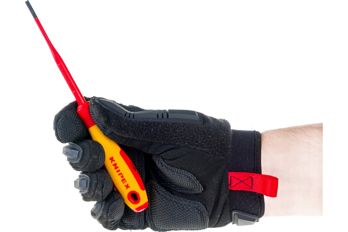 Отвертка Knipex VDE шлицевая плоская SL 3.5x0.6x100 мм, тонкая, длина 202 мм KN-982035SL