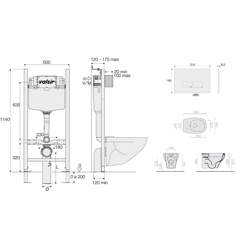 Подвесной унитаз с инсталляцией Valsir Winner S KIT VSCR 7212 Slim P3, 4в1, кнопка хром