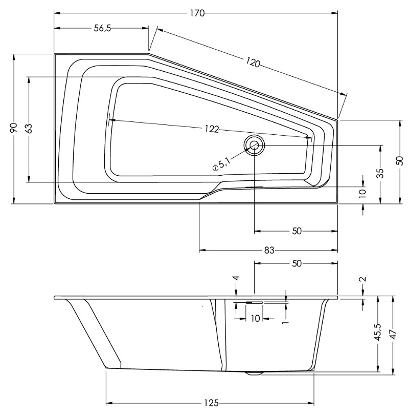 Акриловая ванна Riho Rethink Space PULG&PLAY 170x90 L