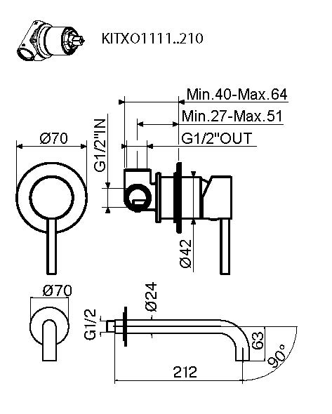 Смеситель для раковины Plumberia IXO KITXO1135BO210, излив 21 см белый матовый