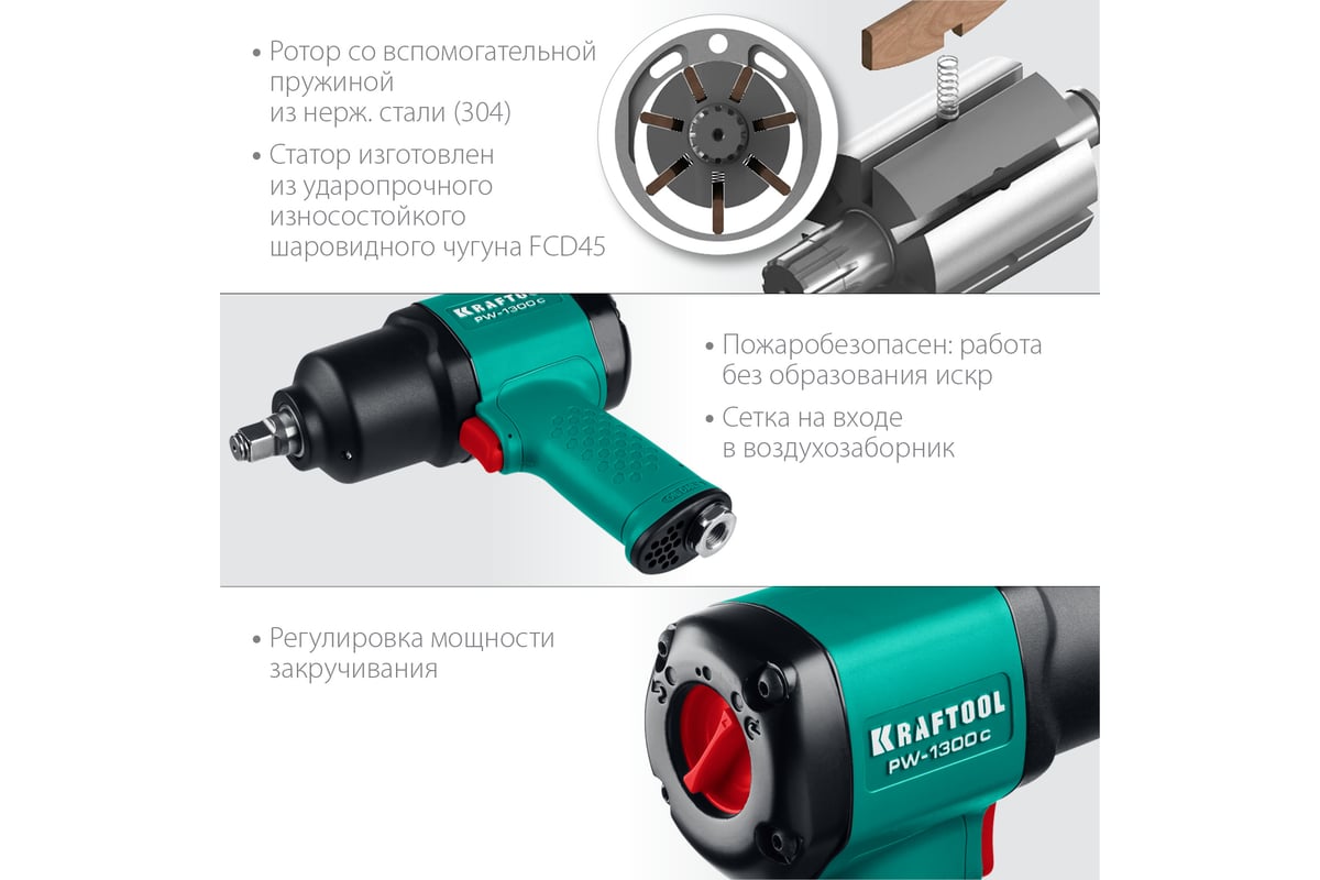 Ударный пневматический гайковерт Kraftool PW-1300c, 1/2" 1300 Нм 64205