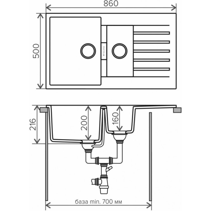 Кухонная мойка Tolero TL-860 №911 86 см черный