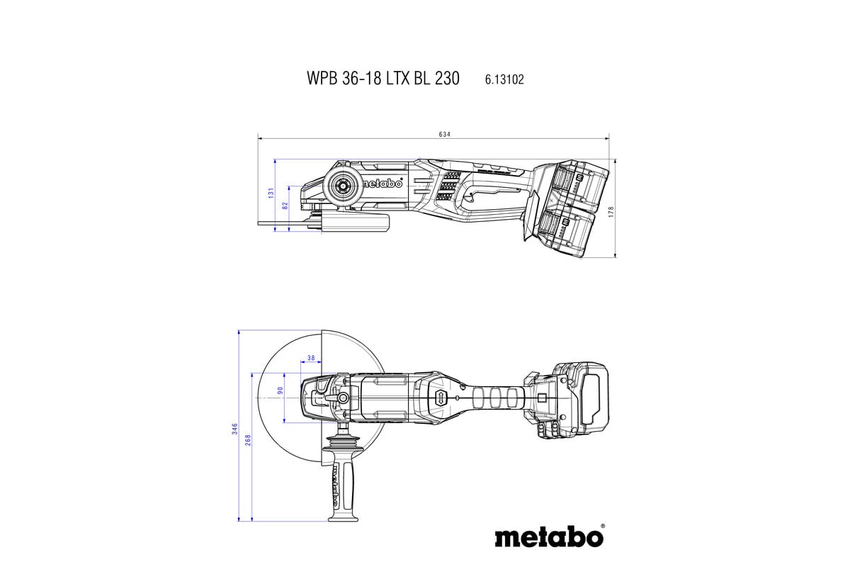 Аккумуляторная угловая шлифмашина Metabo WPB 36-18 LTX BL 230 613102840